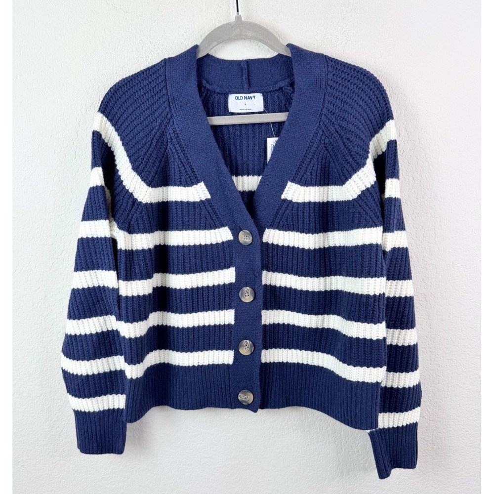 Old Navy Cardigan Sweater Women's S Striped Relaxed Nautical Preppy NWT